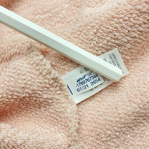 Aerie Sunday Soft Lace Up sweatshirt Pink Women's Medium High Low Raw Hem - Picture 6 of 12